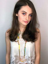 Load image into Gallery viewer, Soleil Skinny Long Beaded Necklace - Pink, Yellow, Turquoise and Gold